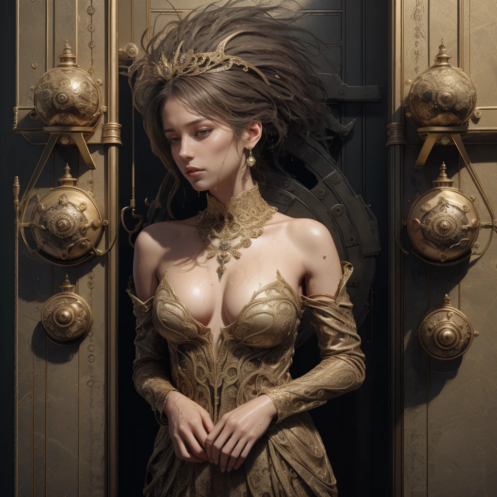 Ультра реалистичный 16K CG, лежат черепа животных, лежат кости и черепа людей, пауки-насильники в киберпанк одежде, пауки стоят радом, 2 дополнительных сильно детализированных робота-паука персонажа, Изнасилована 5 пауками, паутина, одежда разодрана, голубые волосы, голубые глаза, на голове потрясающая голубая диадема, irreproachable, clean, masterpiece, professional artwork, famous works of art, cinematic lighting, cinematic bloom, perfect face, Beautiful face, Fantasy, fairy, Unreal, Science fiction, lace, lace trim, lace-trimmed legwear, luxury, Jewelry, diamond, pearls, gem, sapphire, ruby, emerald, the hard part, delicate pattern, Charming, modern, seductive, , Charming, hair ornament, necklace, earrings, bracelet, bracelet, halo, (((Best quality, masterpiece, ultra high resolution, (photorealistic:1.4), raw photo, Wet clothes, ))), Arms tied behind back (Hands tied behind the back), in the background is the fantastic palace of the emperor of the universe, palace guard made of androids and robots, Breasts naked, detailed  exposed, detailed  exposed, Barefoot, very beautiful slender legs, shoulders exposed, fatigue, disturbance, forcibly stripped, clothes torn, Raped, after  sex, after  sex, mouth full of, slavegirl, almost no clothes, clothes , Clothes are wet, stands on the balcony, against the backdrop of the city of Coruscant from Star Wars, tall futuristic buildings in the background, Skyscrapers to the clouds, Science fiction, The Distant Future, hundreds of flying cars, flying motorcycles, futuristic fantasy street, there are a lot of armed robots around, there are a lot of spider robots, щупальца обвивают тело, тентакли роботы, снайперская винтовка Гаусса стоит рядом, персонажа посадили на кол, распятие на кресте, дыба, персонажа жарят на костре.
