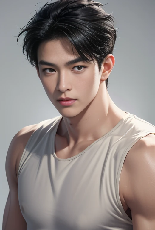 High quality, masterpiece, highly detailed, 8k, perfect face, perfect body, realistic, photo realistic, man, Asian, black hair, short hair, handsome, detailed eyes, beautiful detailed nose, realistic body, realistic light, comfortable expressions, cute guy, sweat guy, cool guy, abs sixpack, model style, full body, clean skin, wings