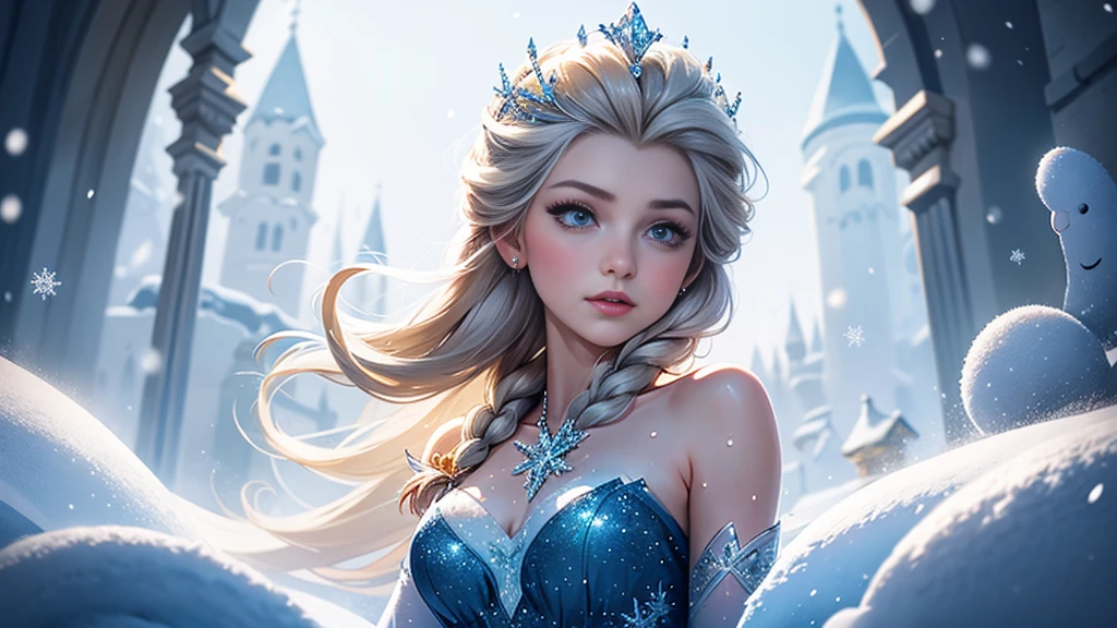 Queen Elsa,whole body,Breasts are super big,Snow background,ios deep scene,Insect slit details