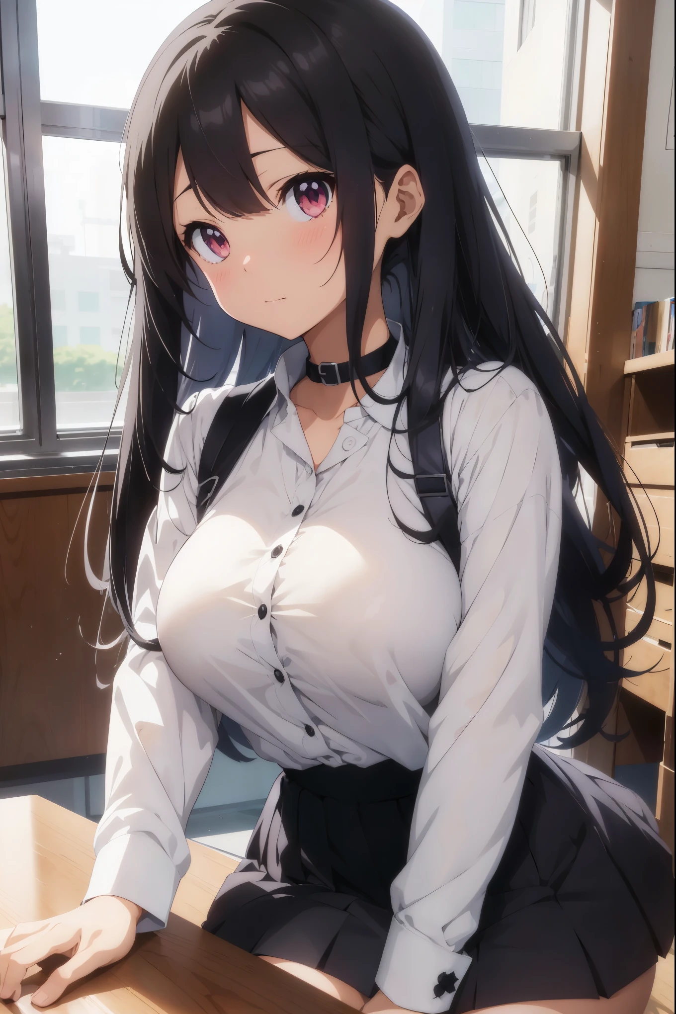 Anime - Stylistic image of a woman in a white shirt and a black skirt, seductive anime girls, Smooth anime CG art, On a table, beautiful and seductive anime woman, Surrealism female students, Realistic schoolgirl, Surrealism female students, 2 b, 2b, sakimichan, [ 4 K digital art ]!!, Perfect white haired girl，huge tit，Blush，