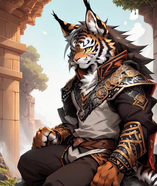anime cat with yellow eyes sitting on a rock, sfw version, detailed digital anime art, anthropomorphic lynx, advanced digital anime art ”, of anthro leopard warlock, detailed anime character art, anthro art, detailed anime art, high definition anime art, armored cat, furry fantasy art, tiger_beast, badass anime 8 k, anthropomorphic tiger