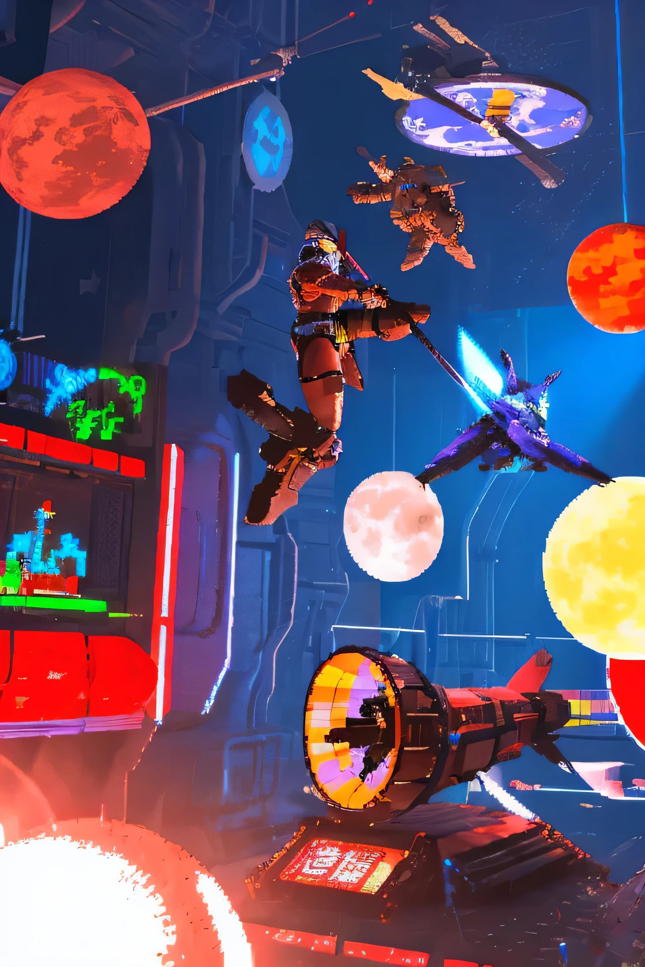 Arcade gaming art, alines fighting, in space, retro, cinematic
