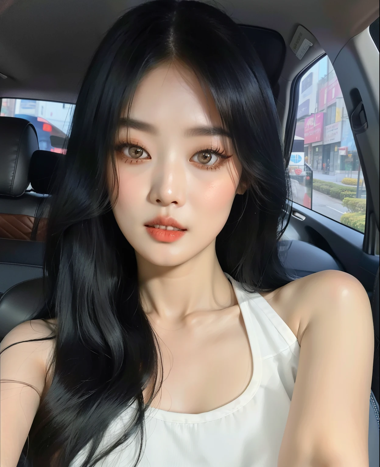 araffed asian woman with long black hair in a car, beautiful south korean woman, korean girl, gorgeous young korean woman, ulzzang, beautiful young korean woman, wan adorable korean face, young adorable korean face, korean face features, popular south korean makeup, korean woman, beautiful aesthetic face, young cute wan asian face, jaeyeon nam, popular korean makeup