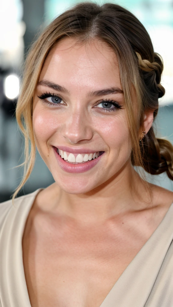 cute beautiful woman (gal gadot:jessica biel:0.5), laughing with wide open mouth, highlighted hair, turquoise eyes, perfect boobs, slightly nude, braid, pale turquoise eyes, discrete makeup, hourglass figure, perfect body, long shot, asymmetric, rim lighting, studio lighting, dslr, ultra quality, full body, perfect angle, very detailed, 28 years old, flirty face, messy long hair, high-res, masterpiece, best quality, intricate details, highly detailed texture, sharp focus, detailed skin,realistic skin texture, detailed eyes, professional, 4k, smile, shot on Canon, 85mm, shallow depth of field,kodak vision color, eyeshadow, extremely detailed, photo_\(ultra\), photorealistic, realistic, post-processing, max detail, roughness, real life, ultra realistic, photorealism, photography, 8k uhd, photography, braless, pokies
