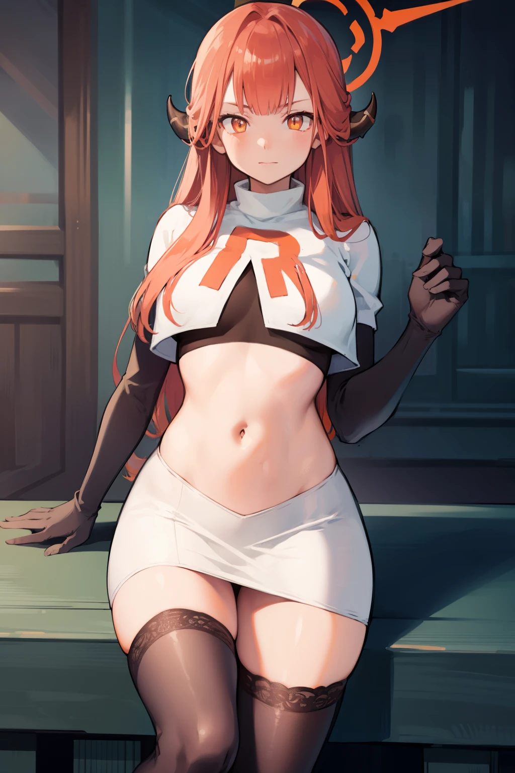 (High resolution,realist:1.2),beautiful,beautiful mother , in a kitchen, mother with apron, mother in red and sexy underwear, she lifts her skirt to show her underwear, happy look, Red hair, black ripped tights. bare chest, White slime in the vagina.