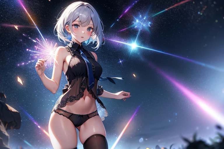 absurdres, highres,
1girl,underwear
starrysky,
light effects, particle effects,