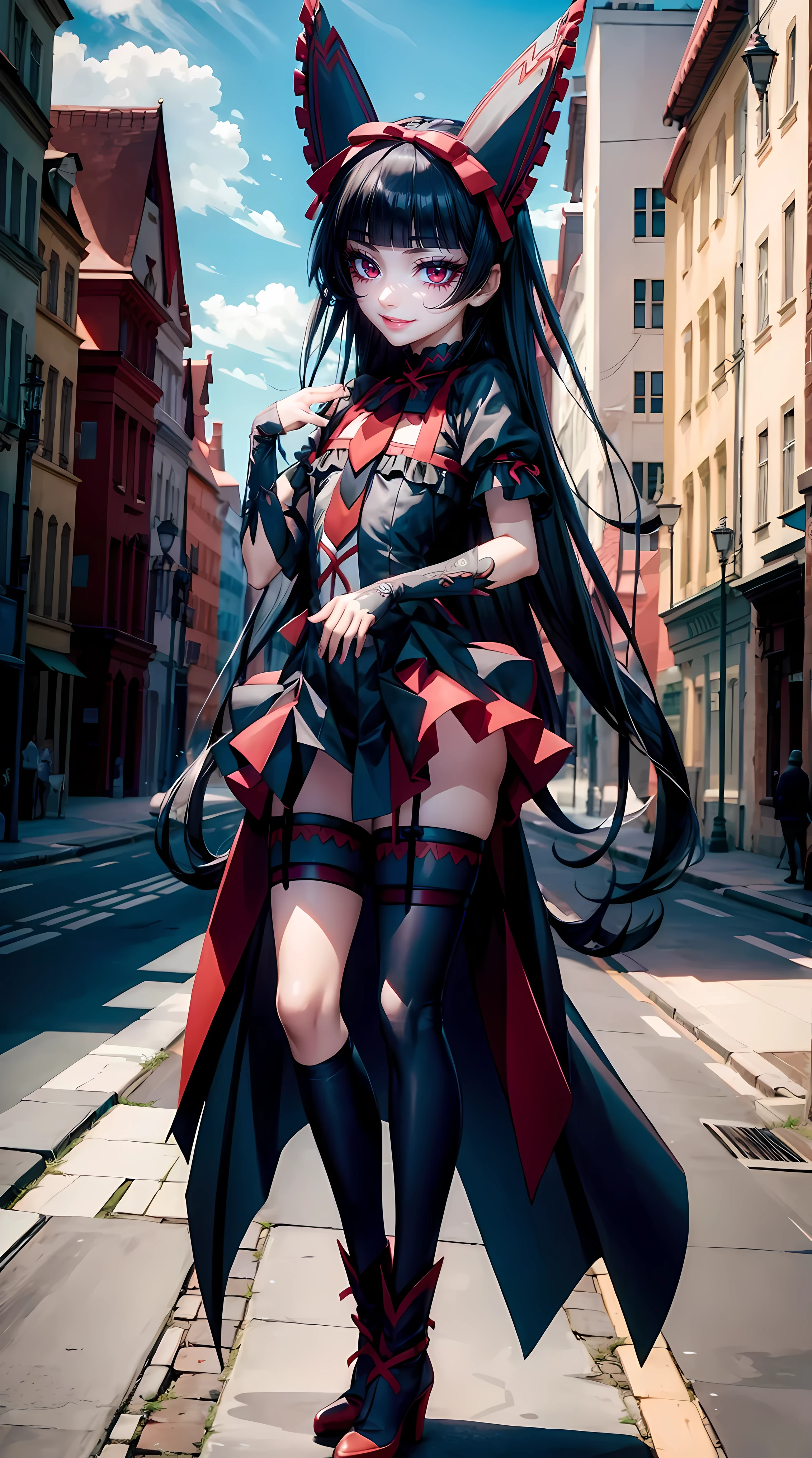 Rory Mercury, Rory Mercury, Black hair, blunt bangs, hime cut, hair ornament, black lipstick, very long hair, Pretty face, makeup, (small chest:1.2), (red eyes:1.5), BREAK Готическое нижнее белье, perfect body (small breasts:1.3) Hornny, Sexy, BREAK в полный рост, red shoes, BREAK Черные чулки, Черные перчатки BREAK, черные Hips, garter straps, gloves, gotik, Hair Bow, Detailed Gothic Fashion, puffy short sleeves, puffy sleeves, short sleeves, Hips, BREAK, teyvat, Court of Fontaine, Fontaine, BREAK смотрит на зрителя, BREAK (masterpiece:1.2), best quality, high resolution, Ultra HDR, Unity 8K wallpaper, (illustration:0.8), (beautiful detailed eyes:1.6), extremely detailed face, perfect lighting, Extremely detailed computer graphics, (perfect hands, Perfect Wrist, two arms, five fingers on the hand, red manicure, detailed fingers, perfect anatomy),
