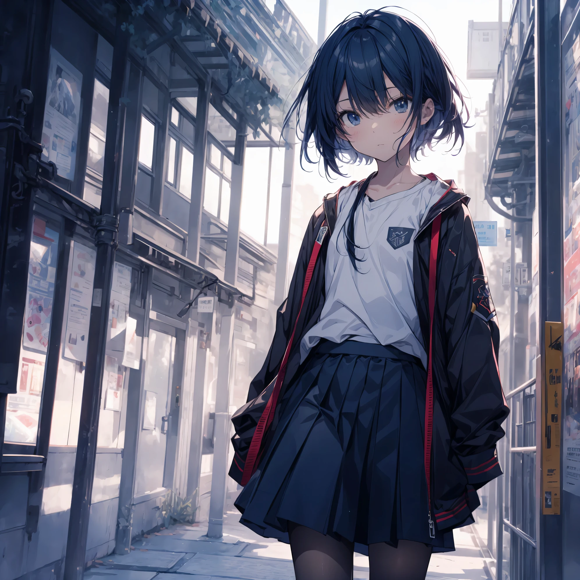 ultra-Top-quality, ultra-detailed, high resolution, anime moe artstyle, best anime 8k konachan wallpaper, pixiv contest winner, perfect anatomy, break,(Please draw a girl walking sleepily to school alone. ),break, a hyperrealistic schoolgirl, (Solo,, child,13-year-old:1.3),Full limbs, complete fingers,a junior high school student, androgynous charm, (very short hair), messy hair, flat chest, Small butt, groin, Small black eyes,beautiful detailed eyes, well-proportioned iris and pupils, disgusted eyes, highres detailed hair, school Uniform, (skirt), in the School commute route. break,super detailed skin, Best lighting powered by famous artist, 8k, illustration,
