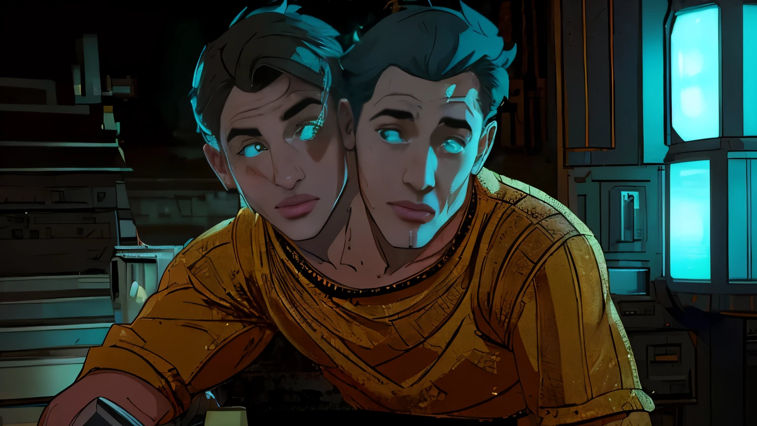 (((2heads:1.2))),1man,a man in the style of nocturne, fair skin, Swedish, facial hair, speedo,no body hair, , ((big bulge)), thick lips, dreamy atmosphere, dark cyan and red, i can't believe how beautiful this is, serene atmosphere, piles/stacks, flickering light, epic realistic, broken old boat in big storm, illustrated by herg, style of tin tin comics, pen and ink,art by greg rutkowski and artgerm, soft cinematic light,hdr, intricate, highly detailed, (depth of field:1.4), faded, (neutral colors:1.2), (hdr:1.4), (muted colors:1.2), hyperdetailed, (artstation:1.4), cinematic, warm lights, dramatic light, (intricate details:1.1), complex background, (rutkowski:0.66), (teal and orange:0.4), (intricate details:1.12), hdr, (intricate details, hyperdetailed:1.15) (wet skin texture:1.2), (old)