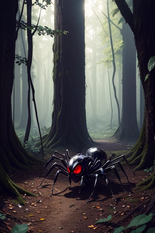 Black Spider in the forest spider webs