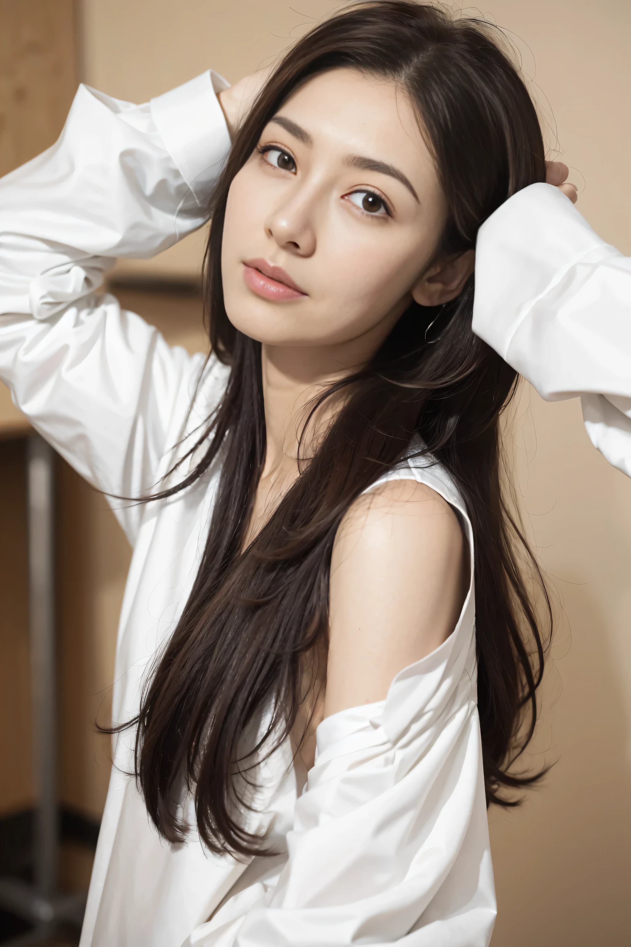 nice images, clear focus, perfect brown eyes, long hair, Home, Look head-on, full pose, wonderful faces.., look beautiful.., White casual wear, extra focus, Radiant face, Detailed face, 8K resolution,