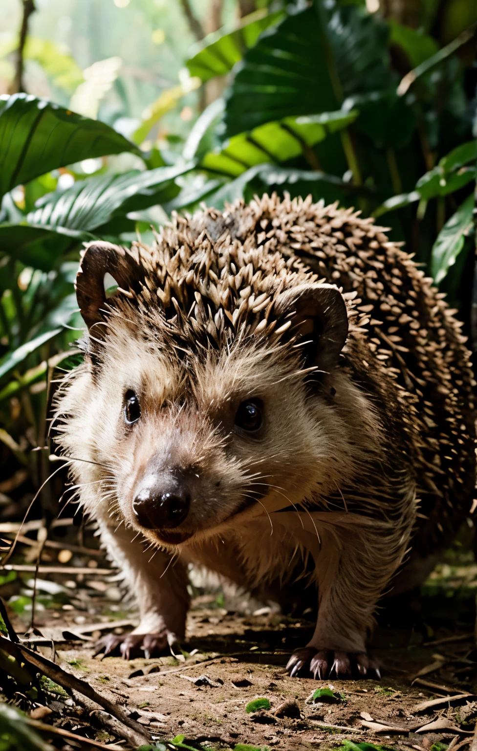 hedgehog, high quality in jungle, 4k, hdr, realistic, animal