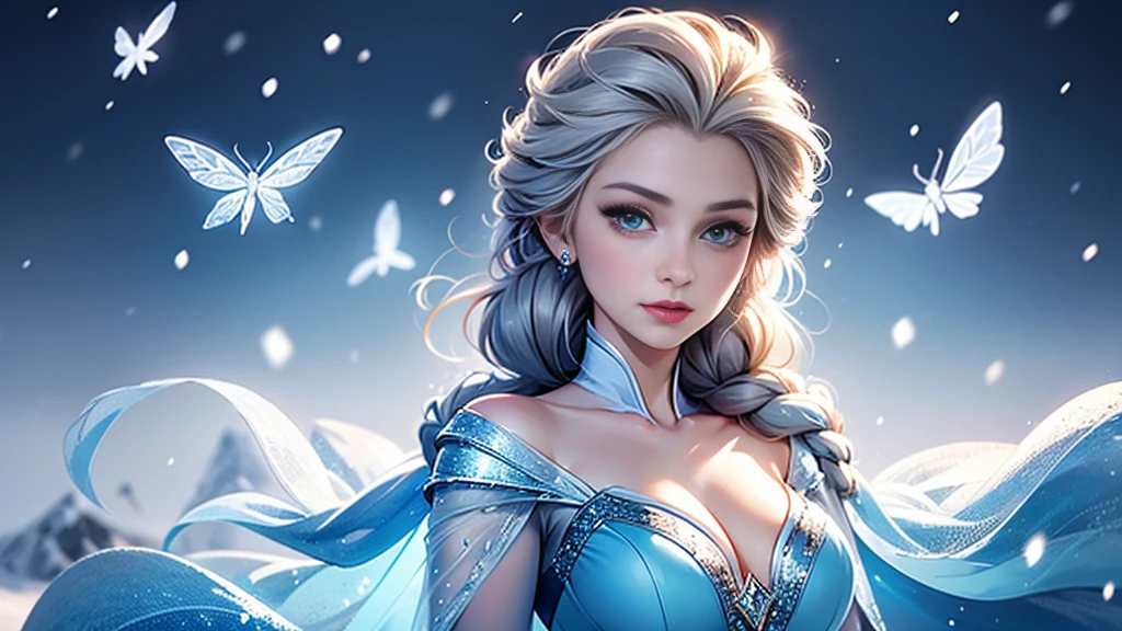 Queen Elsa,whole body,Breasts are super big,Snow background,ios deep scene,Insect slit details
