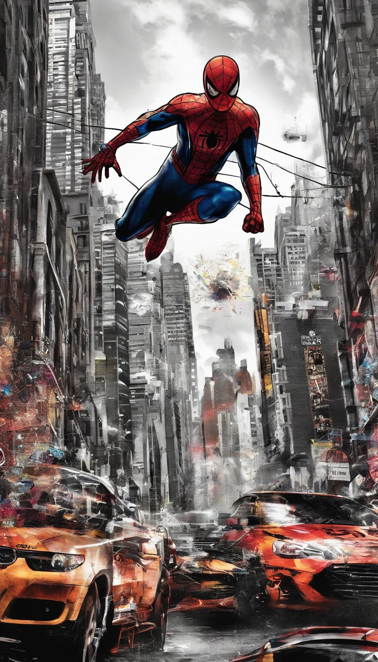 A Spider-Man in Cybernetic City, ultra detail, high resolution, anime, companies