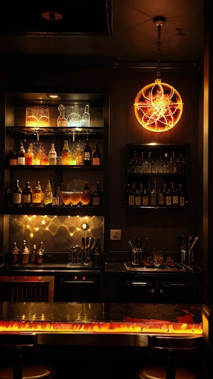 demon wings, fire and flame, devil city, Create an image of a cocktail bar using symbols related to hell, such as liberation and freedom. "bar hell"Make it colorful, fascinating and simple. And in the logo "bar hell"Be sure to include the word. I want it to be a store where people don't come out and sparks fly.