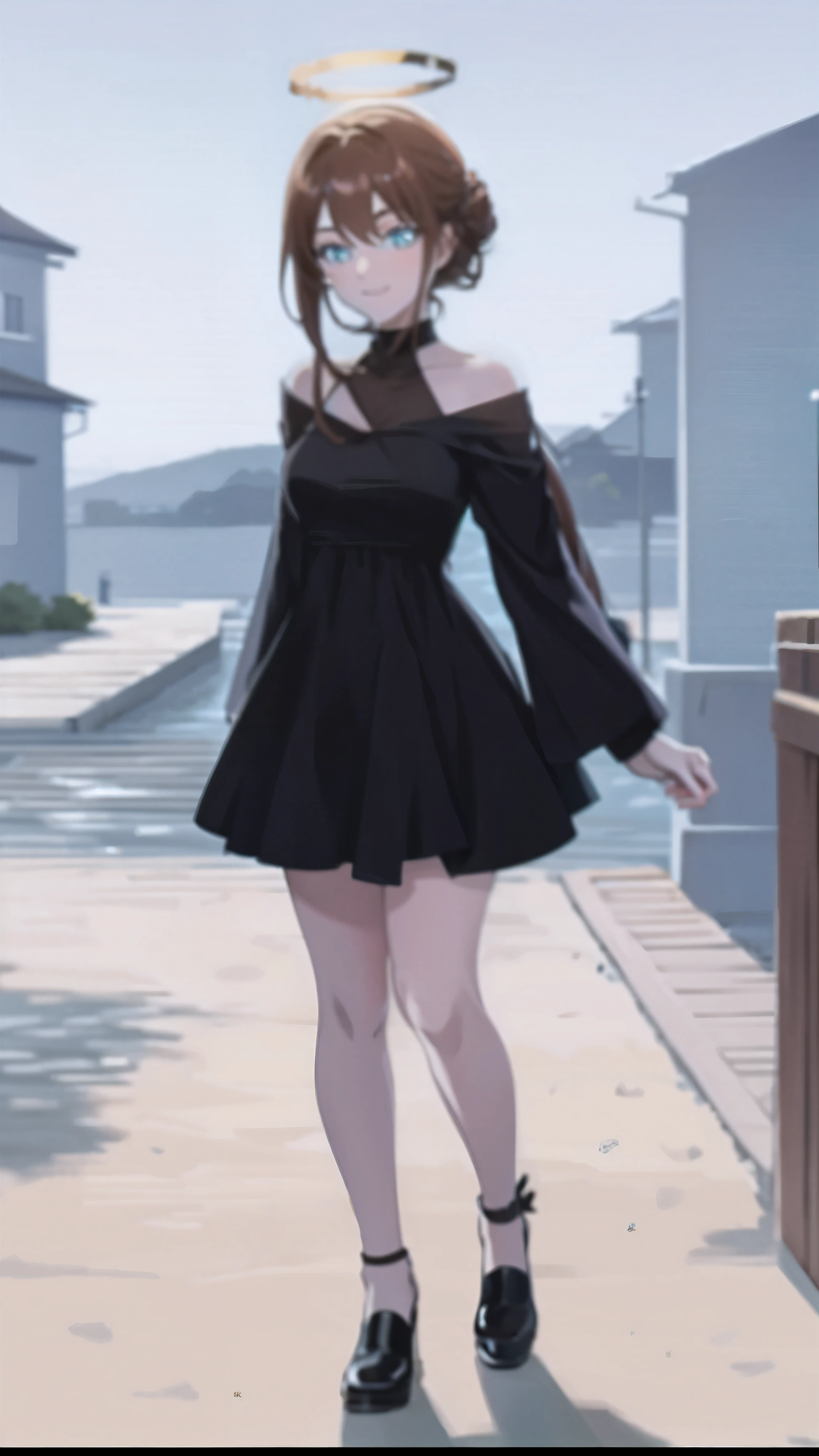 anime girl in a black dress with a halo above her head, made with anime painter studio, obras de arte no estilo de guweiz, painted in anime painter studio, [ arte digital 4k ]!!, estilo de arte de anime de alta qualidade, fanart de alta qualidade, anime estilizado, garota de anime usando um vestido preto, estilo anime. 8k, Arte detalhada de alta qualidade 8k