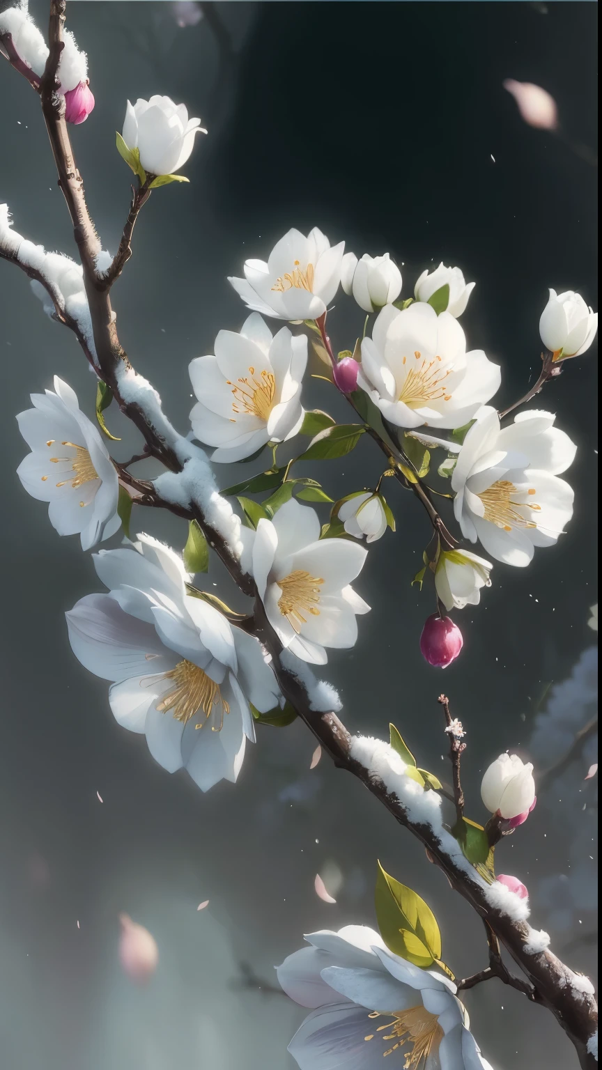 There is a picture of the branches of a flowering tree, beautiful digital artwork, Beautiful digital painting, white flowers, Digital painting is very detailed, highly detailed digi, very detailed digi, beautiful digital art, sakura flowers, very beautiful digital art, paul barson, Gorgeous numbers, sakura flower, Alexei Egorov, detailed digi, plum bossom