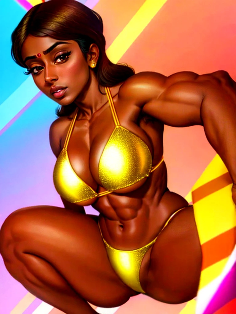 solo, indian ifbb bimbo, priyanka maheswaran, (shiny gold bikini), dark skinned, thick lips