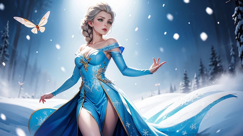 Queen Elsa,whole body,Breasts are super big,Snow background,ios deep scene,Insect slit details