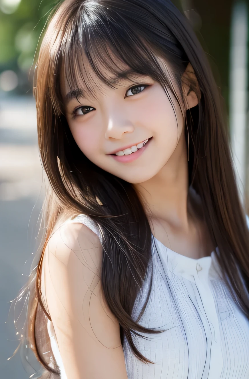 (top-quality、masterpiece:1.2)、Best Quality、realisitic、photoshot、hight resolution、1080p、8K、fine-textured skin、Physical Rendering、1 Japanese Girl、a 、kawaii、Young Face、Rolled hair、full of shyness、smile