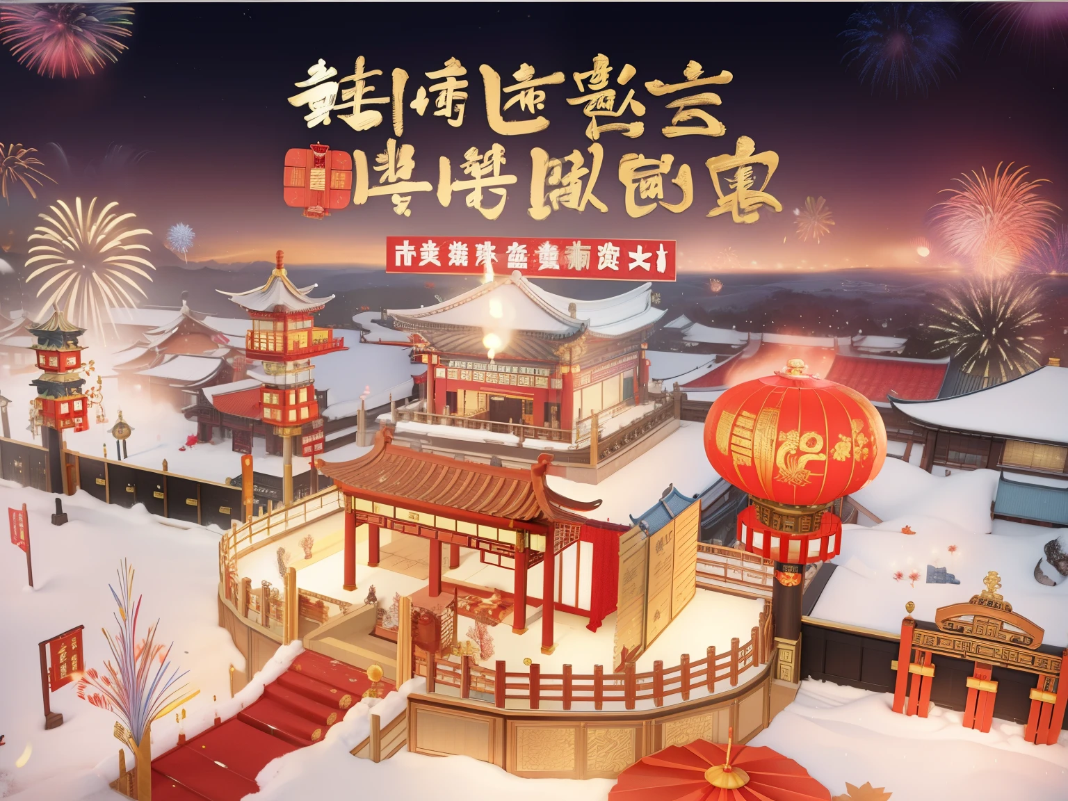 there is a poster with a picture of a chinese building and fireworks, trending on cgstation, 6k, 6 k, trending at cgstation, 9k, 9 k, 8 k, 8k, 8 h, xianxia fantasy, 千 葉 雄 大,标题文字：梁施图  overlaid with chinese adverts, 8k)), 8 k )