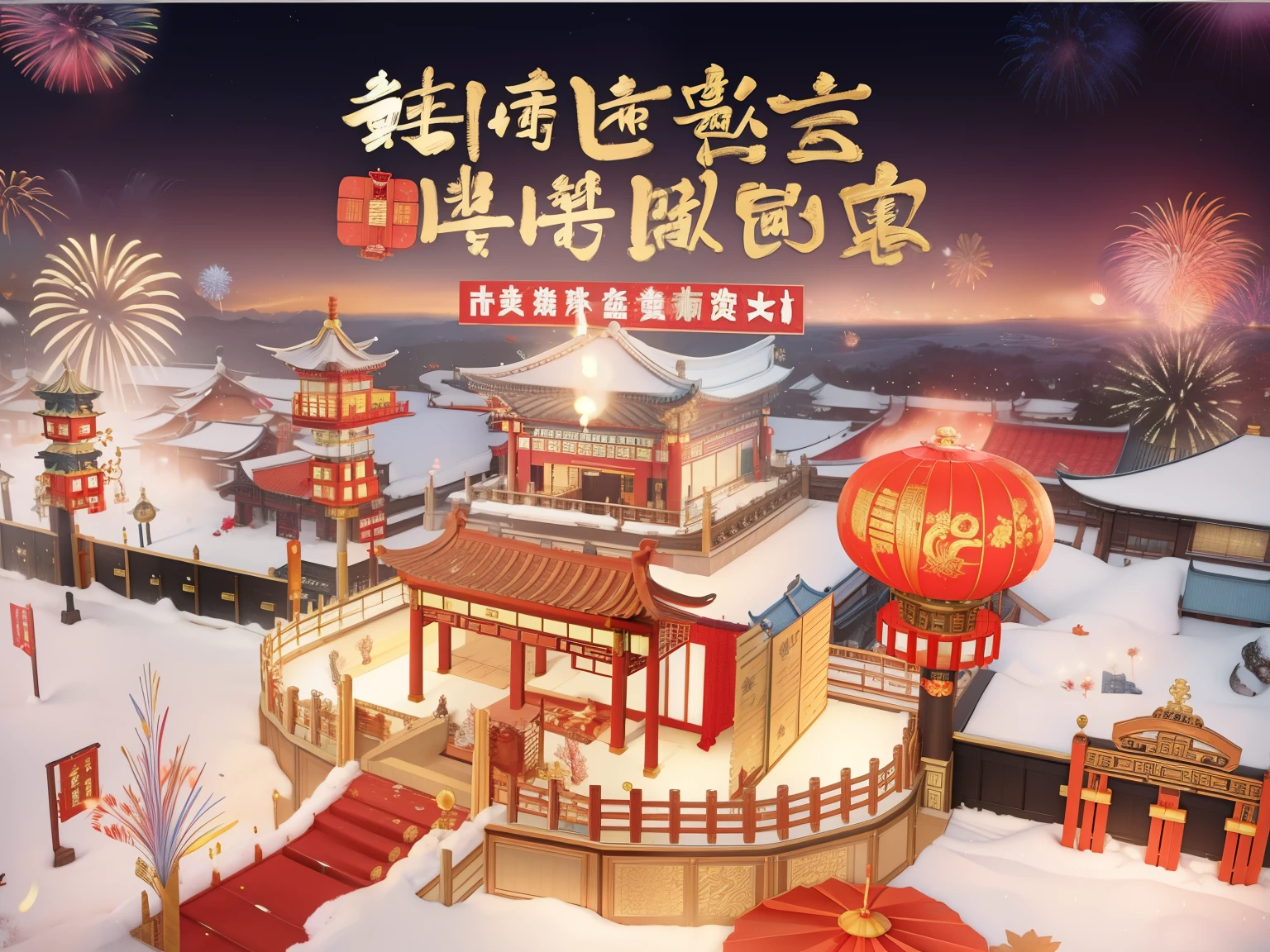 there is a poster with a picture of a chinese building and fireworks, trending on cgstation, 6k, 6 k, trending at cgstation, 9k, 9 k, 8 k, 8k, 8 h, xianxia fantasy, 千 葉 雄 大,标题文字:梁施图 overlaid with chinese adverts, 8k)), 8 k )