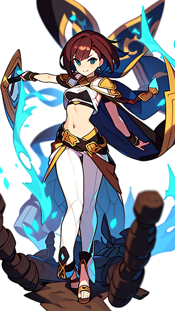 solo female, midriff, (((blurry background, white background))), character focus, fantasy clothes, standing, groves, character design,