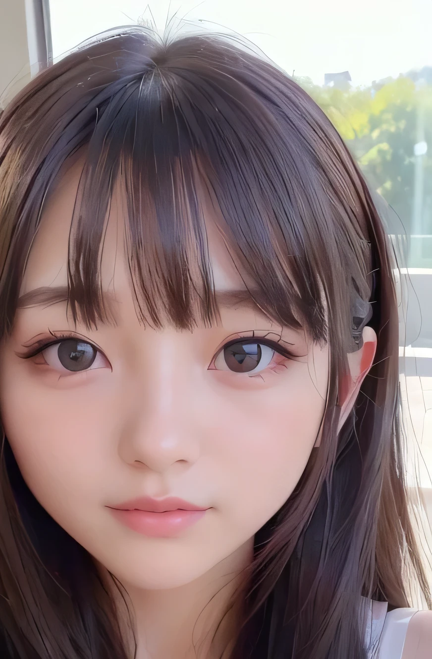 smile shyly、natta、Raw photography、(((Portrait of extreme beauty)))、((glistning skin))、1girl、19-year-old beautiful girl in Prague、bright expression、((brown haired))、[Big blue eyes that shine like jewels]、Glossy glossy skin、Silky long straight hair、eye liner、Beautiful bangs、Hair between the eyes、((​masterpiece、top-quality、ultra-detailliert、Film Light、intricate-detail、high resolution、finely detailed))、8KUHD、Digital SLR、Soft light、hightquality、Film grain、FujifilmXT3 、Shallow depth of field、natural soft light、Kamimei、large breasts,
