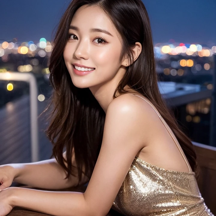 (A GIRL: 1.6), (lora:russianDoll:0.4), (lora:TaiwanDoll:0.4), (best quality, 8k, masterpiece: 1.3),
//photo,
1 girl, solo, 28-year-old female anchor, A brick-red, elegant yet casual evening dress, suitable for a night out. She has her hair down, styled straight and sleek, (warm color) (casual),
//camera style,
A high viewpoint overlooking a city as evening falls. The skyline is lit up, with lights twinkling in the background,
Brown hair (short to medium hair), Her hair is in a simple, breezy updo, smile
//Body,
Lowering his head and staring at the city lights, hands naturally placed behind his back, a face of calm contemplation, height (170cm), smile, upper body portrait, pure beauty, all enhanced, 720x720 highly detailed face and skin texture, delicate eyes, double eyelids, whitened skin, long hair split edges, (round face: 1.4), looking at the audience, leaking teeth and laughing, (from side), (close up), (extreme), (the lights are dim:1.3)