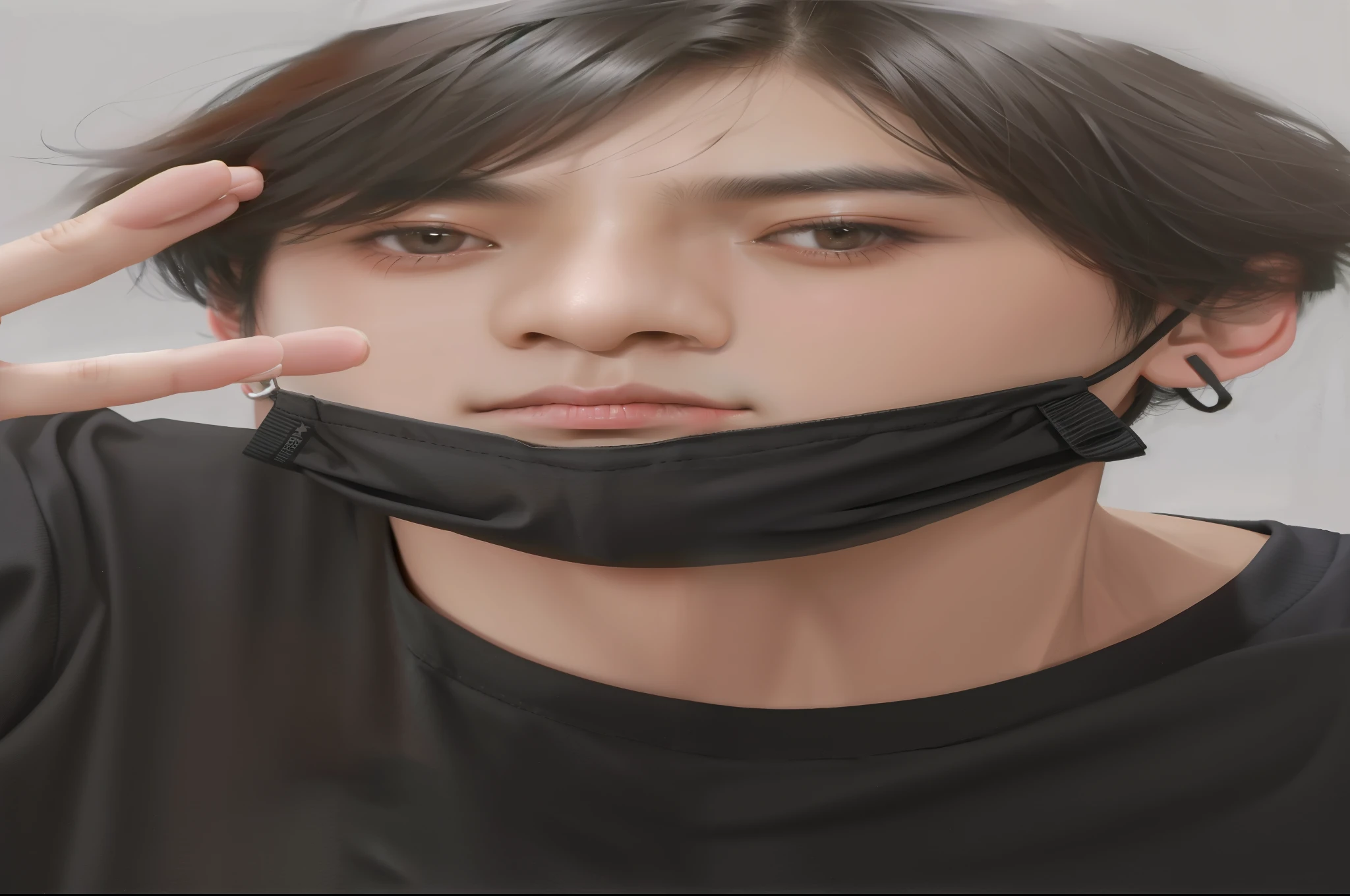 Asian man with a black mask covering his face, Jungkook, wearing an all-black mempo mask, Jungkook\the right eyelid is swollen, jeon jungkook, hyung jk, cai xukun, adorable and pale korean face, olhar vazio, taken at the beginning of 2020, olhos claros e penetrantes, jungkook jeon, 8k!!, olhos esbugalhados