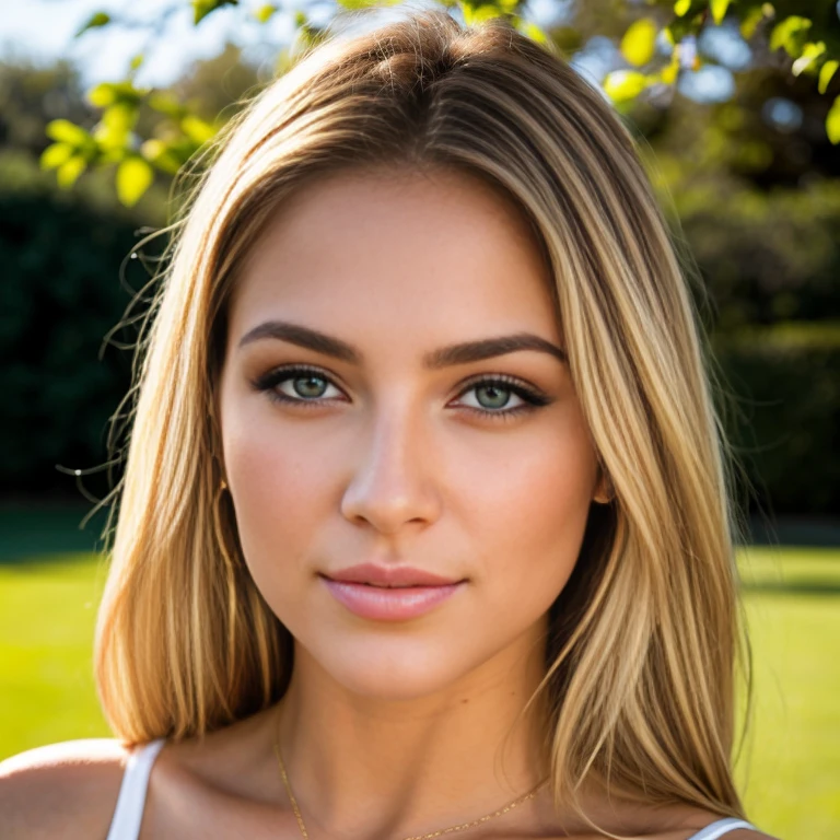 desnudo,Todo el cuerpo, mujer rubia,hermosos ojos detallados,hermosos labios detallados,ojos y rostro extremadamente detallados,long eyelashes,piel suave,femenino,exterior,green garden,suave luz del sol,warm colors,fotorrealista,pintura de retrato,vivid colors,bokeh