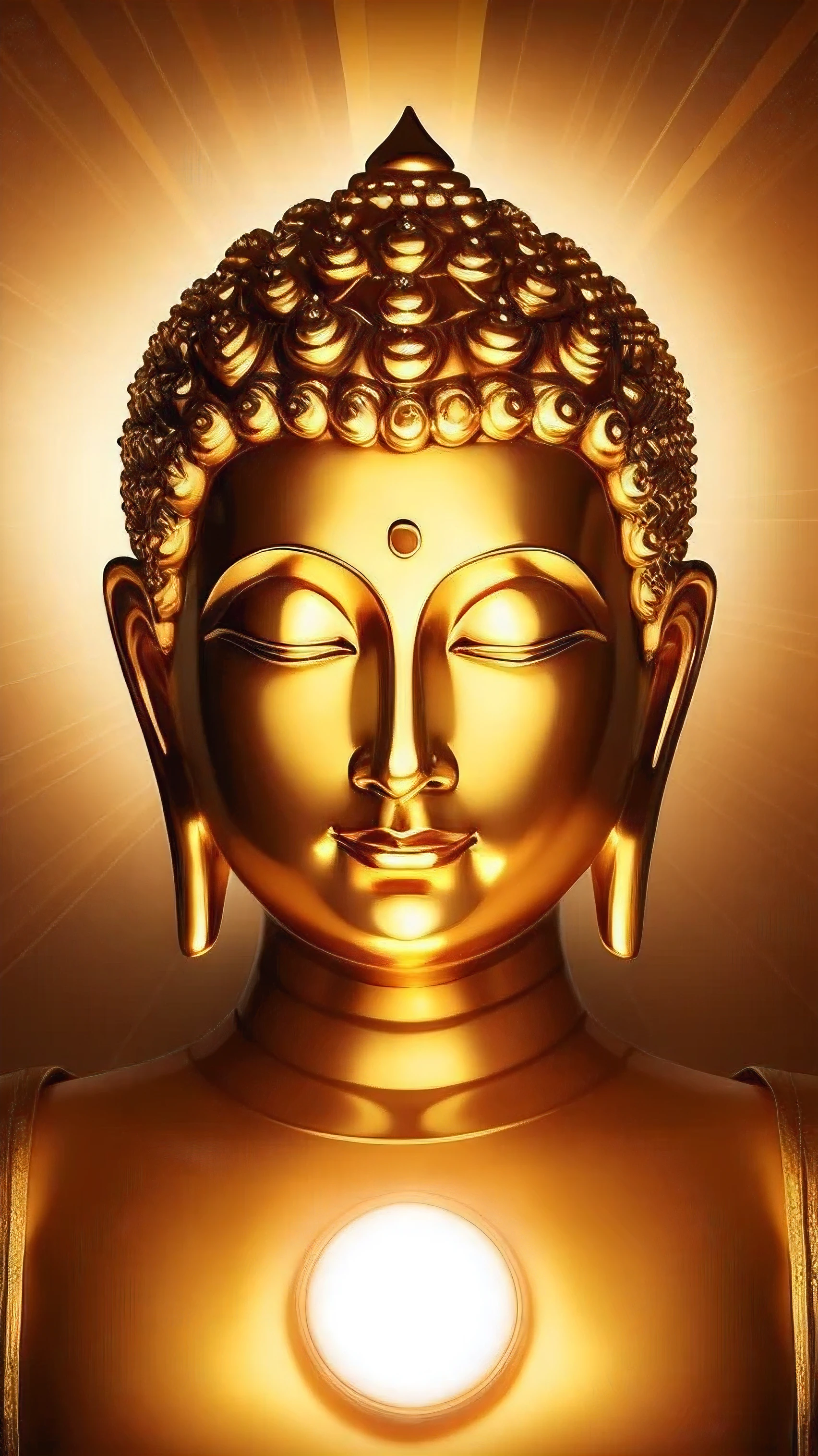 Golden Buddha statue with a shining halo, ((head shoto)), (Upper body)Buddha教, Buddha陀, Buddha教徒, Buddha, reincarnation, enlightenment, beautiful gold saint, spiritual enlightenment, pushkaraka, enlightenment, Buddha教美術, shining golden aura, enlightenment. Complex, path to enlightenment, path to enlightenment, center of photo, emits golden light, look forward, Upper body, wear a robe, close up face, head shot, Front view, open your eyes, open your eyes,Front viewing, please open your eyes