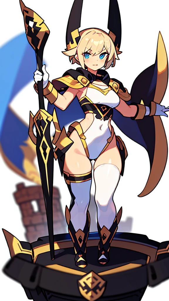 solo female, leotard, (((blurry background, white background))), character focus, fantasy clothes, standing, grove cuff, gloves, character design,