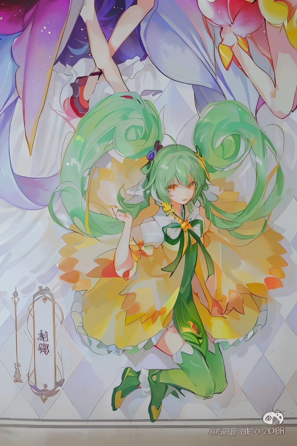 anime characters are depicted in a picture with a background, from touhou, touhou project official artwork, touhou character, anime art nouveau cosmic display, detailed key anime art, fine details. anime. tentacles, macross frontier splash art, lady palutena, in ryuuou no oshigoto art style, inspired by Yanagawa Shigenobu