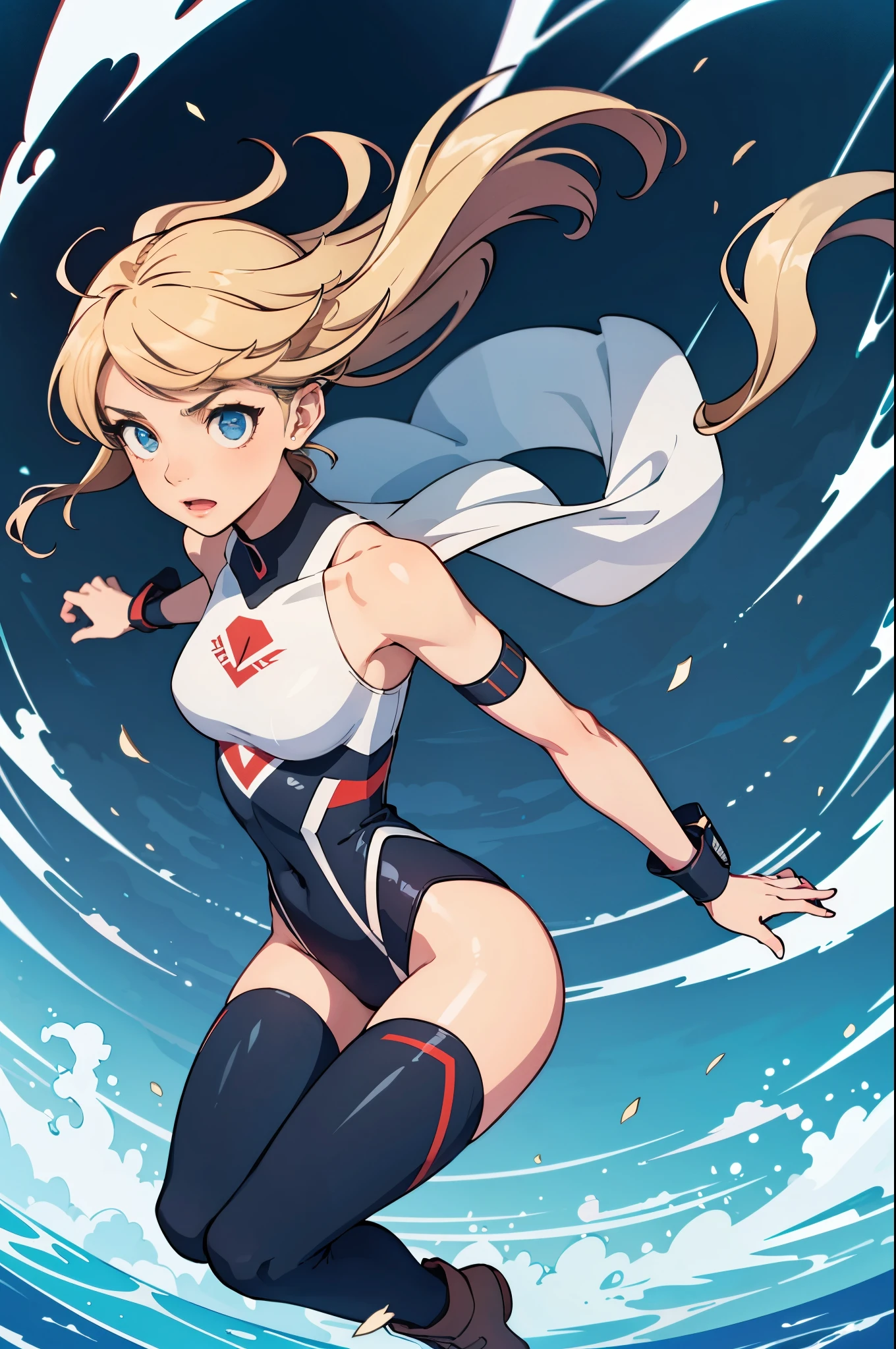 1girl, solo focus, superhero, leotard, highleg leotard, bare legs, boots, mature lady, spinning her body in rapid speed like a tornado, wind swirls, rapid gyration, tornado spinning girl, tornado spin, turning to a whirlwind, ultra highres, absurdres, beautiful face, detailed eyes, symmetric eyes, tornado winds, straight legs, tornado swirls, tornado, super spin