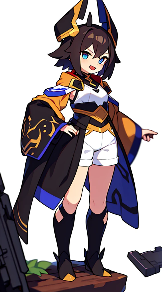 solo female, micro shorts, (((blurry background, white background))), character focus, fantasy clothes, standing, character design,