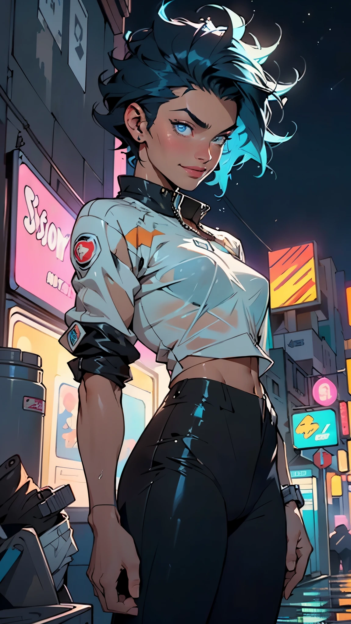 cute bunny girl,(((1girl))),((bunny girl with extremely cute and beautiful aqua hair)),(((bunny girl:1.5,anthro furry cute,bunny-girl))),(((bunny ears:1.5,bunny ears on head,big bunny ears))),
(large breasts:1.4),saggy breasts,(((aqua_hair ponytail:1.35,aqua_hair:1.3,colored inner hair,ear breathing,large hair))),((heterochromia:1.5, (aqua_eye and pink_eye))),intricate eyes,beautiful detailed eyes,symmetrical eyes,big eyes:1.3,((fat)),(((lustrous skin:1.5,bright skin: 1.5,skin tanned,shiny skin,very shiny skin,shiny body,plastic glitter skin,exaggerated shiny skin,illuminated skin,wet legs))),(spider lower abdomen,narrow waist,wide hip,athletic body,inflated legs, thick thighs,detailed body,(detailed face)),
cute,slutty,seductive,erotic,(nsfw),
zettai ryouiki,(((race queen style costume, attractive companion costumes,pit girl costume))),(magenta suit unbuttoned,magenta costume),(((huge cleavage))),cleavage cutout,((wet clothes,intricate outfit,intricate clothes)),
(dynamic pose:1.0),solo focus,embarrassed,(centered,scale to fit dimensions,Rule of thirds),
cyberpunk city by the ocean at night, with bright neon signs and dark stormy clouds and puddles, scenery:1.25,nighttime, starry night, cosmos,Very dark night that makes the neon lights stand out, very bright neon lights,nighttime, starry night, cosmos,
artistic photography,(photography taken by sldr),highres, sharp focus,(ultra detailed, extremely detailed), (photorealistic artwork:1.37),(extremely detailed CG unity 8k wallpaper),((synthwave background theme)),(((vibrant colors))),intricate,(intricate background),(masterpiece),(best quality),perfect rendered face,perfect face details,realistic face,photo realistic,analog style,((intricate detail)),(((realism))),