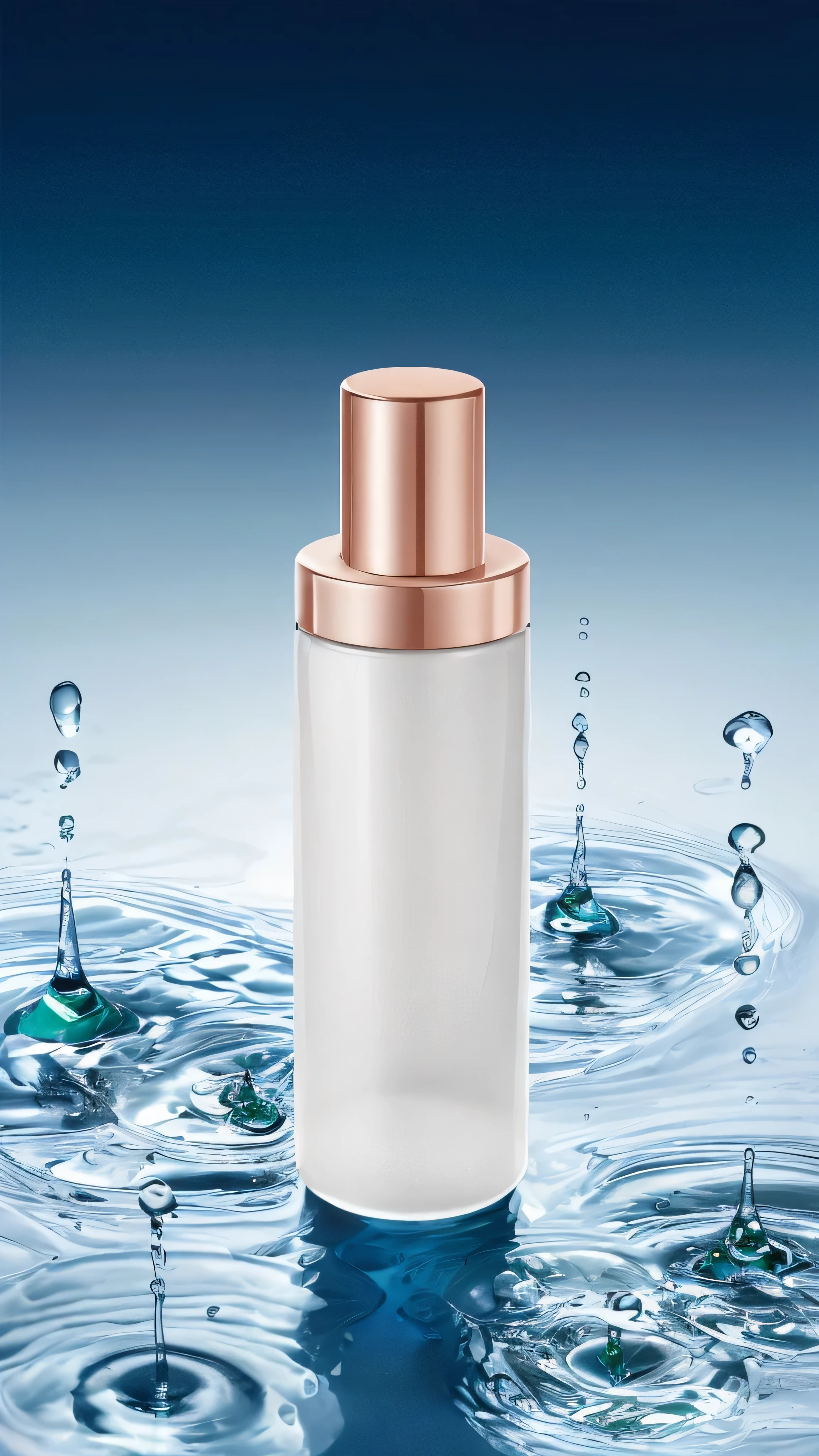 a close up of a bottle of water with a drop of water in the background, exquisite detail, crisp smooth clean lines, high quality topical render, sleek design, glossy surface, textured base ; product photos, bottle, sleek waterproof design, crisp smooth lines, breathtaking look, detailed picture, detailed white liquid, dewy skin, water in background, skin care, oily skin