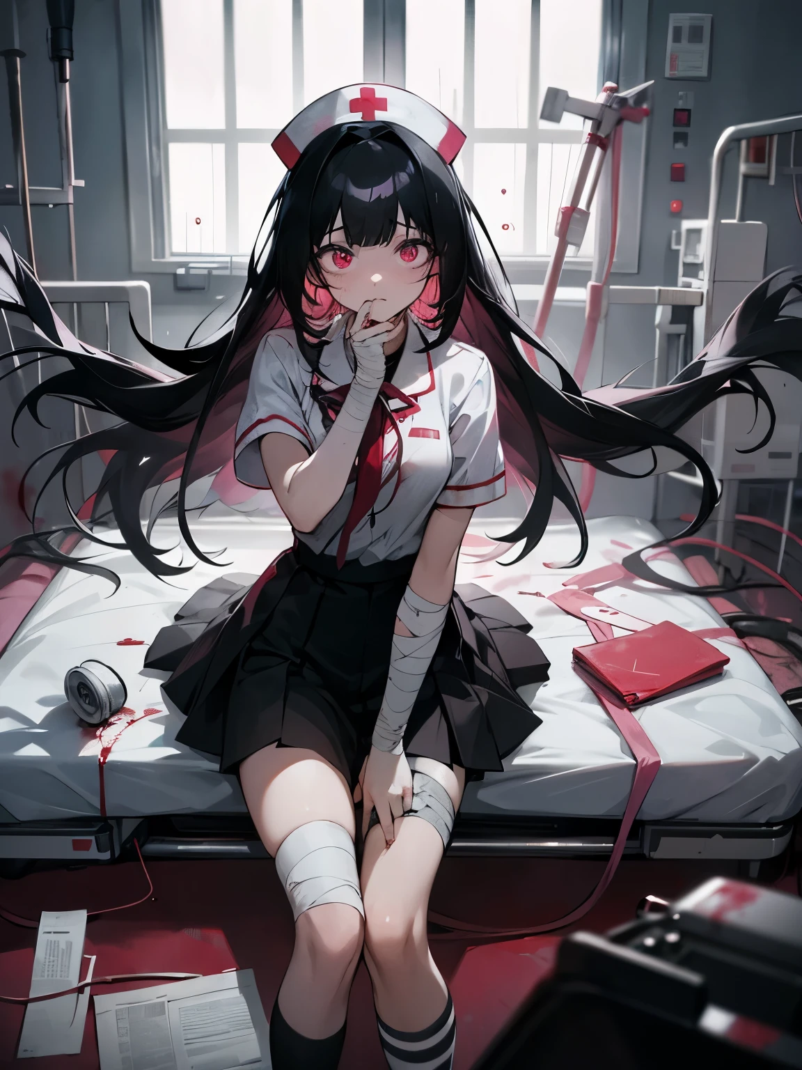 ,Blood,nausea,deathia,Empty eyes,Covered in blood,Multiple scars,Clothes were torn,look of anguish,