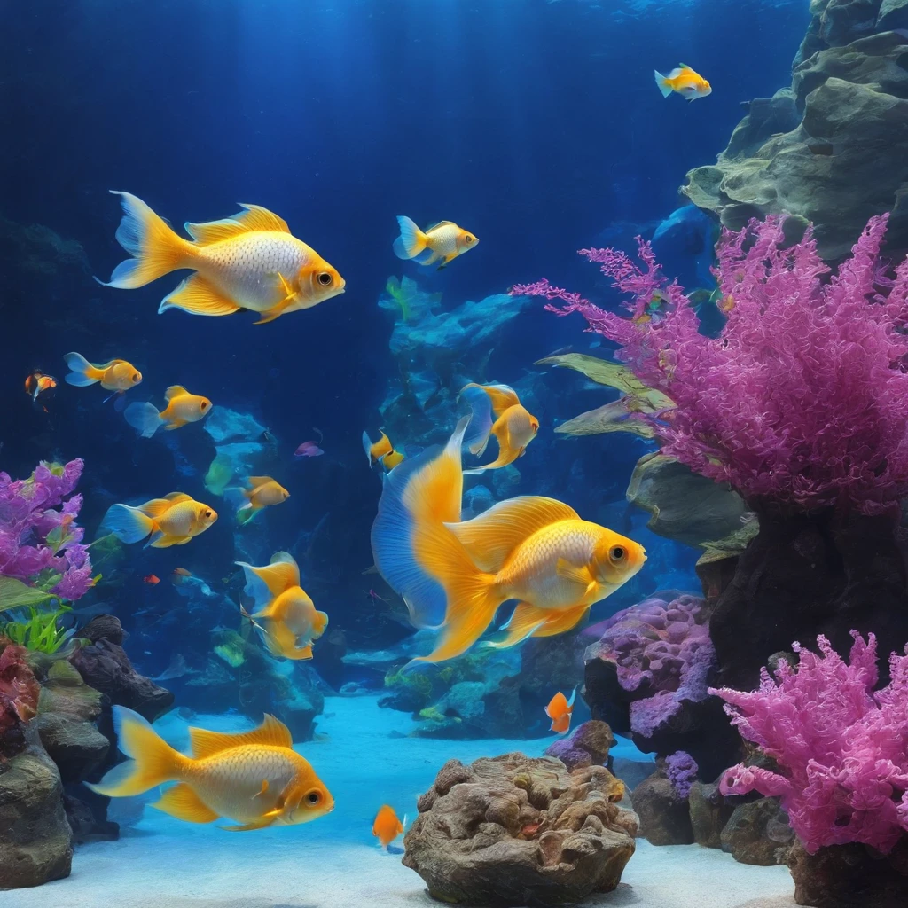 Aquarium, large aquarium, backlight, school of small fish, school of colorful fish, scenery seen from a distance, underwater scenery, aquarium, beautiful environment, trending photography, underwater world, fish swimming, underwater light, water surface, beautiful light, blue world