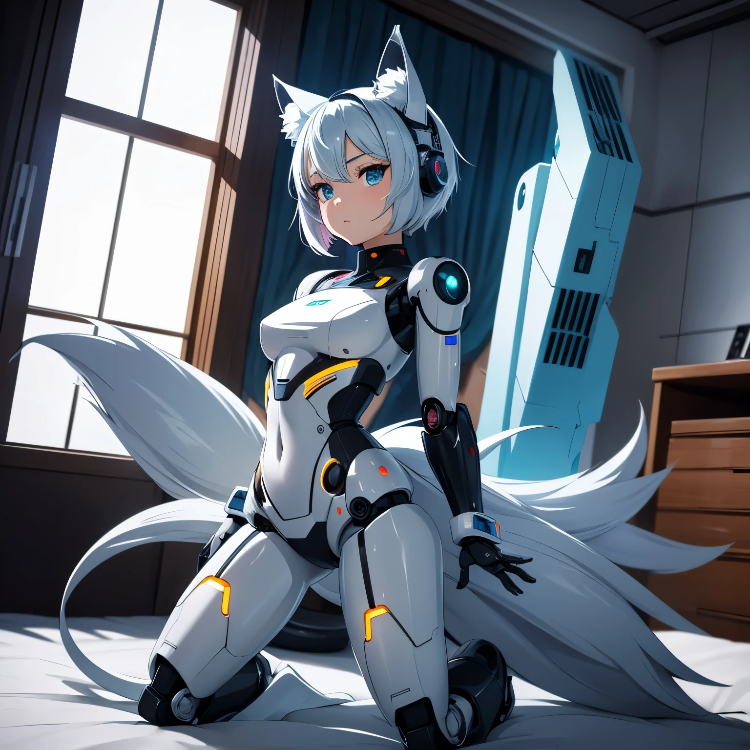 A high resolution,spread their legs,1girll,(真实感:1.1),closeup cleavage,8K,tightsuit,Place your hands on your inner thighs,big white legs,long leges --auto