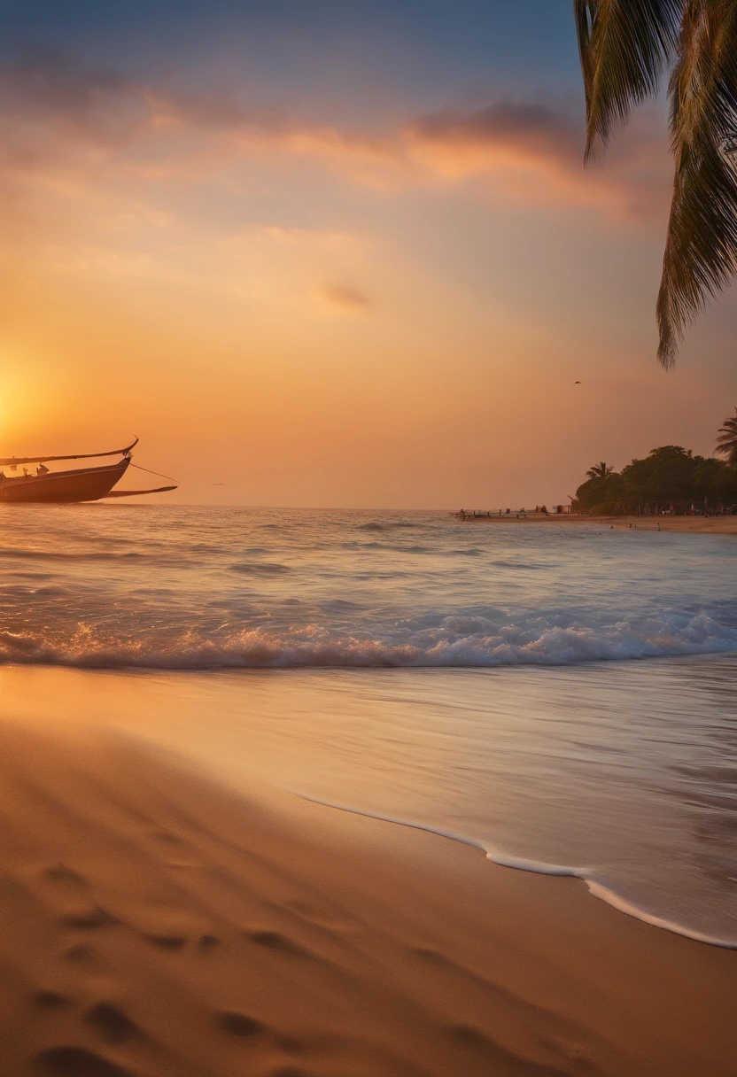 (best quality,4k,highres,masterpiece:1.2),ultra-detailed,(realistic,photorealistic,photo-realistic:1.37),beach stage,colorful smoke,beautiful sunset,lively atmosphere,dynamic composition,calm waves,voilin playing live,magical lighting,dancing shadows,ethereal glow,expressive movements,artistic performance,vibrant colors,surreal ambiance,soft sand under feet,colorful crowd,enchanting melodies,playful atmosphere,splashing water,gentle breeze,musical harmony,festive vibes,artistic expression,intense emotions,serene beauty,harmonious interaction,aerial view,twinkling stars above,fiery orange hues,surrounding palm trees,refreshing sea breeze,musical instruments glimmering,joyful audience,excitement in the air,unforgettable moment,captivating experience.