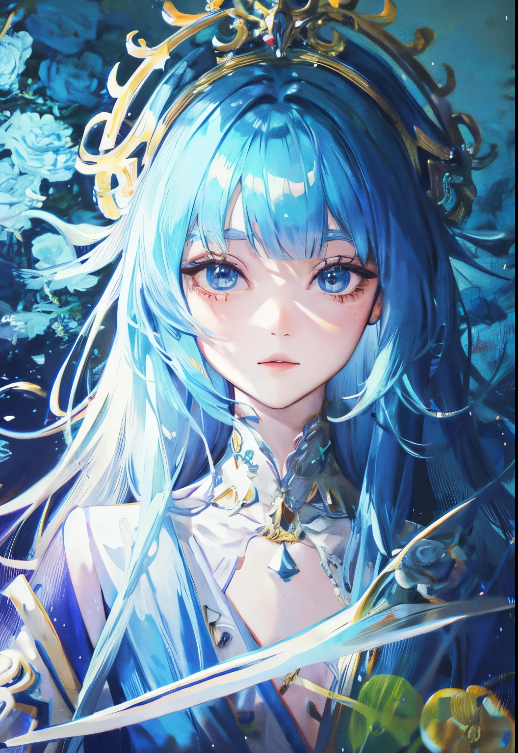 anime girl with butterfly headpiece and blue dress, fantasy art style, ((a beautiful fantasy empress)), 8k high quality detailed art, beautiful anime portrait, beautiful fantasy anime, beautiful anime style, anime fantasy illustration, aesthetic cute with flutter, detailed digital anime art, beautiful anime art style, astral fairy, artwork in the style of guweiz
