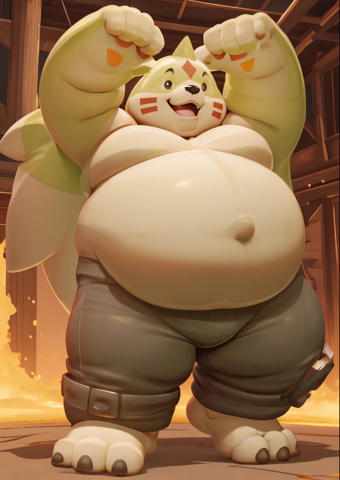 alone,male,chubby,Fat minora,Shirtless,victory pose, alone, detailed, high resolution,, masterpiece,Excessive obesity,Obesity in the extremities,Lift your feet,foot in the air,correct body proportions,overweight,briefig bulge,Gargomon,roadhog