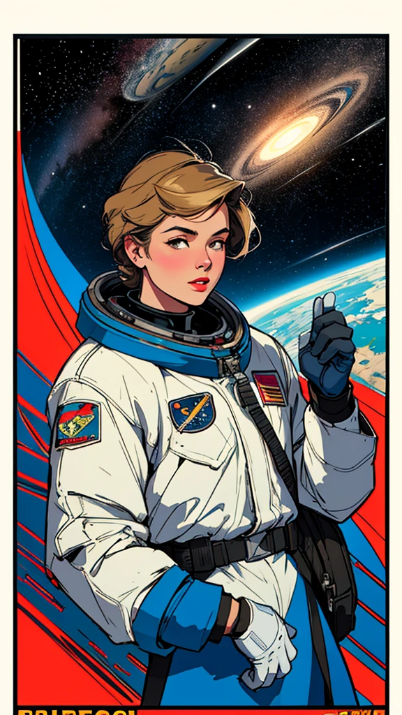 (((32k))),(((highest quality))),(((Perfect One Woman))),retro,vintage,60's,70's,80's,(((old movie posters))),abstract,スペーススリラーmovie poster,(Futuristic),,satellite,mechanical,Geometric pattern,meteor,meteorite,planet,very delicate,very detailed,astronaut,Milky Way,movie poster_white frame,