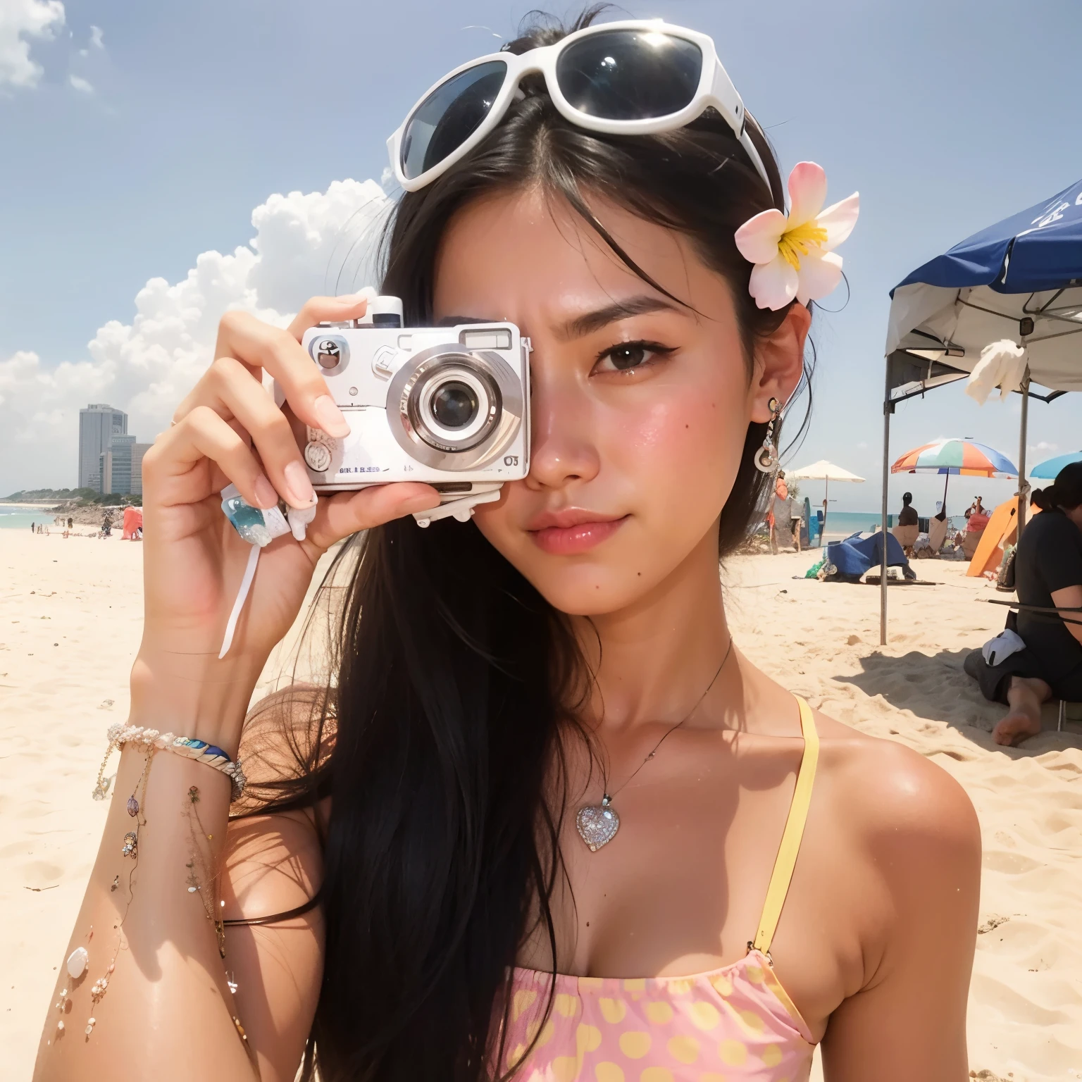 arafa woman in pink bikini taking photo with camera, foto da praia, gema chen, posando na praia, bikini model, em uma praia, beautiful asian girl, Disposable Camera photo, wenfei you, posando em uma praia com o oceano, Lulu Chen, Disposable Camera, menina chinesa, Yasumotooka, masami suda