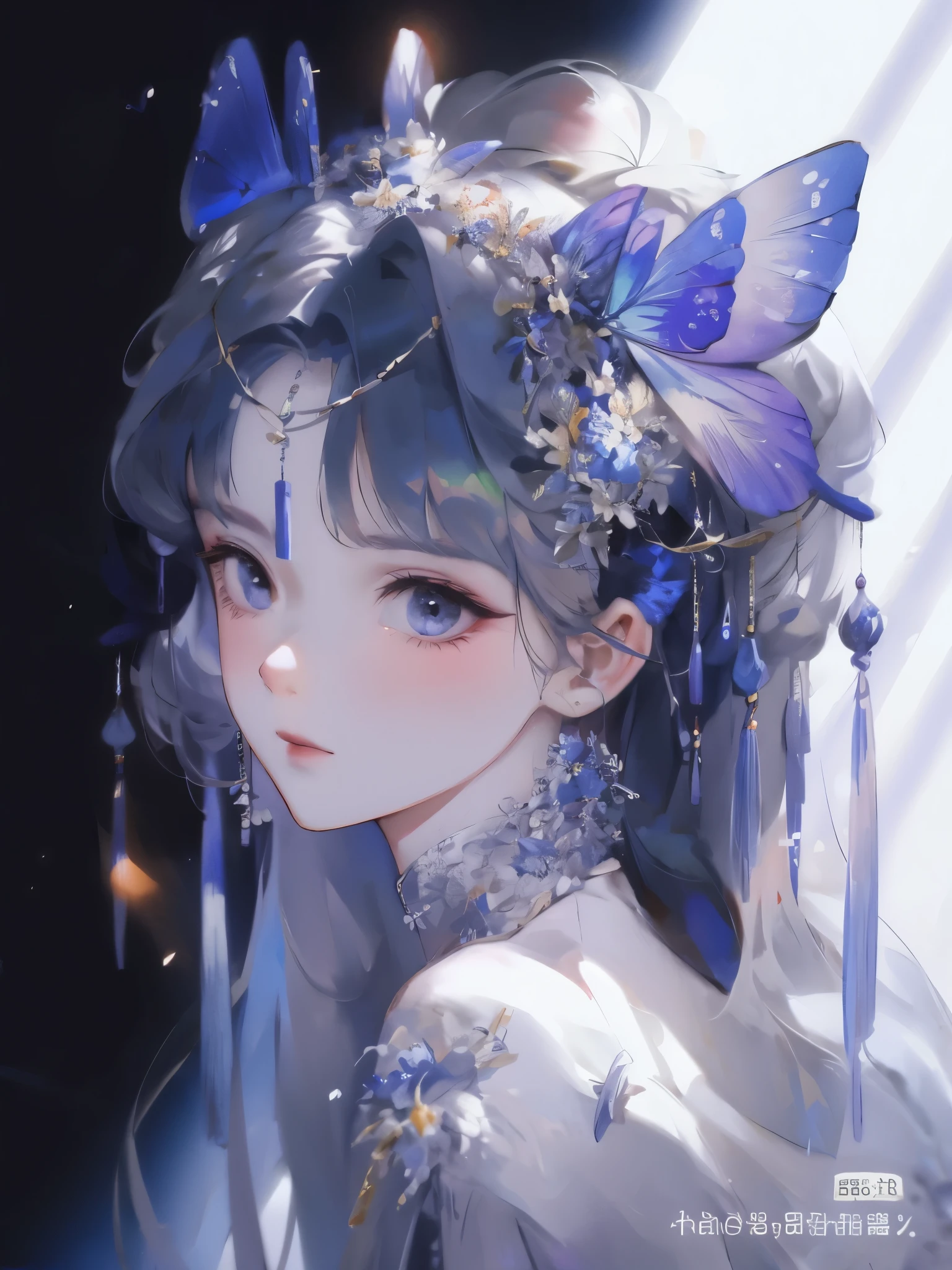 anime girl with butterfly wings and blue dress holding a butterfly, fantasy art style, beautiful character painting, by Yang J, beautiful young wind spirit, beautiful fantasy anime, 8k high quality detailed art, with beautiful wings, beautiful fantasy art, beautiful digital artwork, digital fantasy art ), a beautiful fantasy empress, artwork in the style of guweiz, by Li Song
