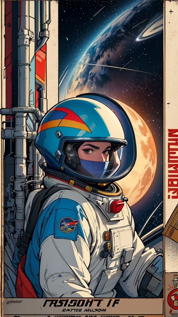 (((32k))),(((highest quality))),(((Perfect One Woman))),retro,vintage,60's,70's,80&#39;s,(((old movie posters))),abstract,スペーススリラーmovie poster,(Futuristic),,satellite,mechanical,Geometric pattern,meteor,meteorite,planet,very delicate,very detailed,astronaut,Milky Way,movie poster_white frame,