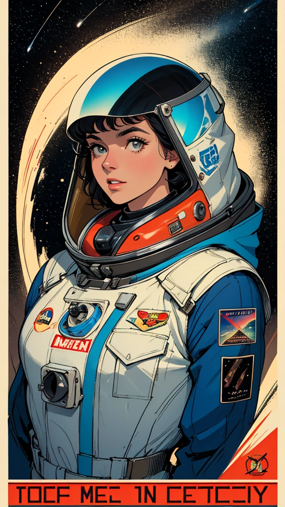 (((32k))),(((highest quality))),(((Perfect One Woman))),retro,vintage,60's,70's,80's,(((old movie posters))),abstract,スペーススリラーmovie poster,(Futuristic),,satellite,mechanical,Geometric pattern,meteor,meteorite,planet,very delicate,very detailed,astronaut,Milky Way,movie poster_white frame,