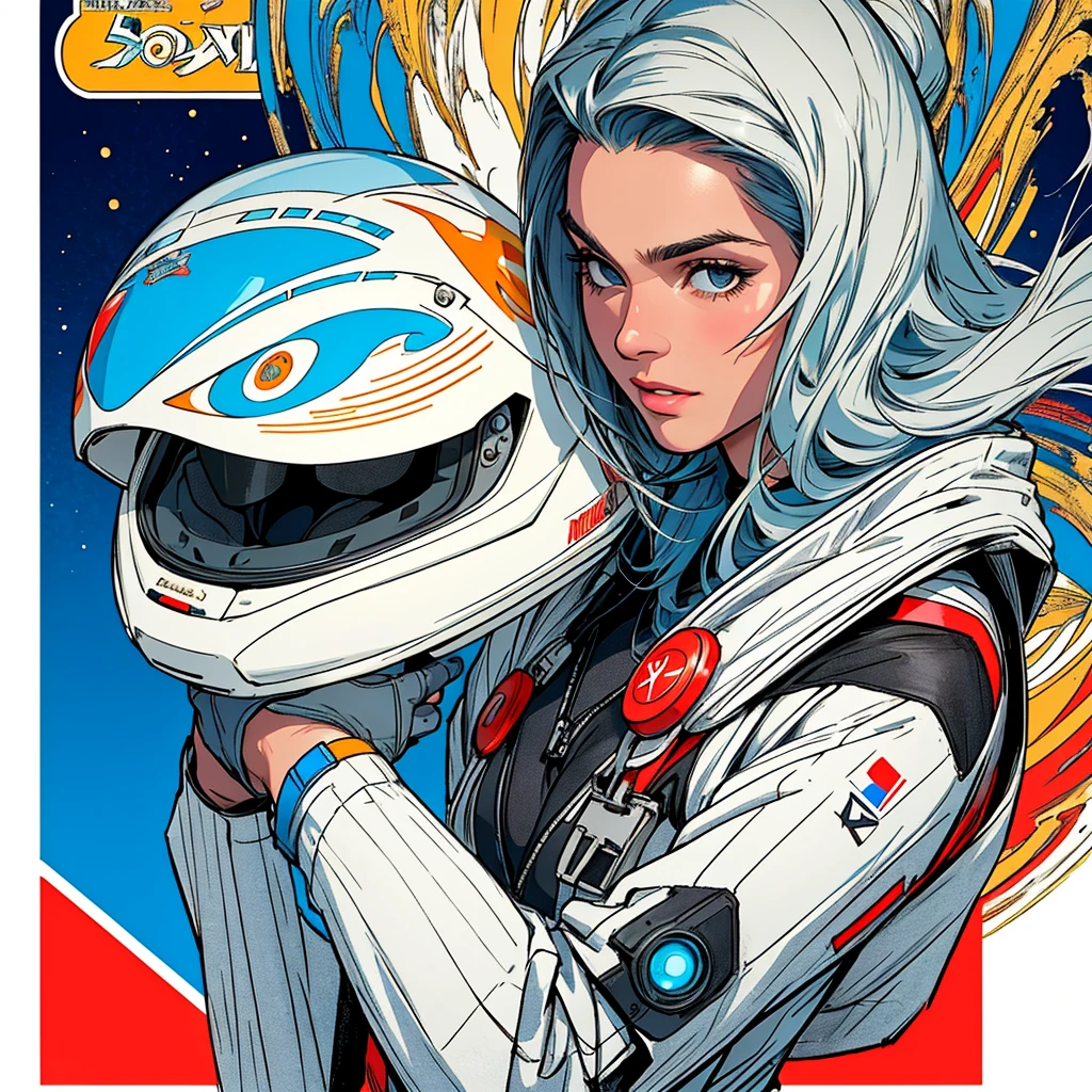 (((highest quality))),masterpiece,1 woman,((the perfect person)),((Super beautiful woman)),detailed perfect face,retro,vintage,classic,60's,70's,80&#39;s,old movie posters,abstract,((スペーススリラーmovie poster)),(Futuristic),Geometric pattern,very delicate,movie poster_white frame,universe,Milky Way,planet,,propaganda,universe飛行士,breast enhancement,